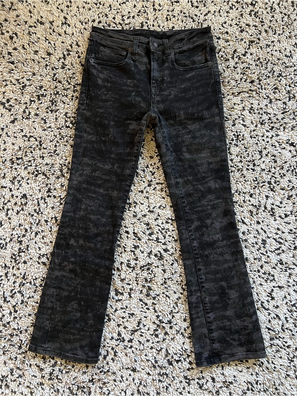 R13 Kick Fit Black Zebra Cropped Flare High Rise Jeans Made in Italy Women’s 24